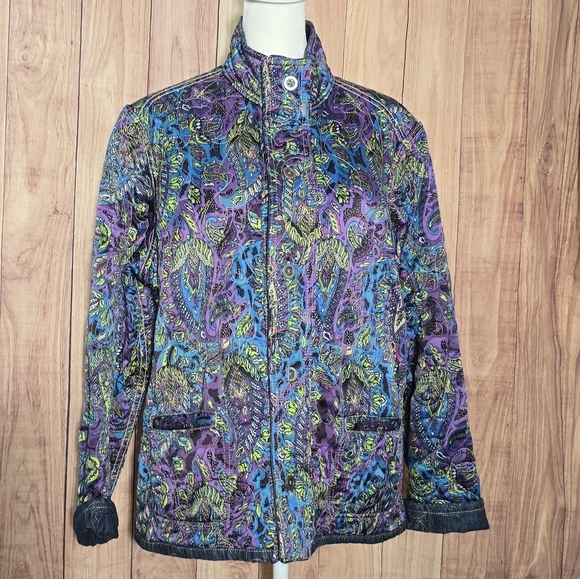 Chicos Paisley & Denim Patterned Reversible Womens Jacket Size 3 Large - Picture 3 of 9